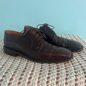 Mezlan Platinum VENETO Genuine Lizard Derby Dress Shoes Men's Size 9.5 M Brown